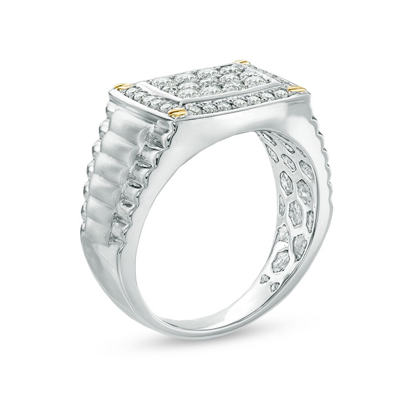 Main Image 2 of Previously Owned - 1 CT. T.W. Diamond Rectangular Signet Ring in 10K Two-Tone Gold