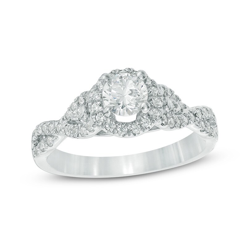 Main Image 1 of Previously Owned - 1/2 CT. T.W. Diamond Frame Twist Shank Engagement Ring in 10K White Gold