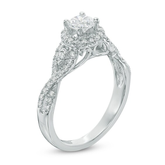 Previously Owned - 1/2 CT. T.w. Diamond Frame Twist Shank Engagement Ring in 10K White Gold