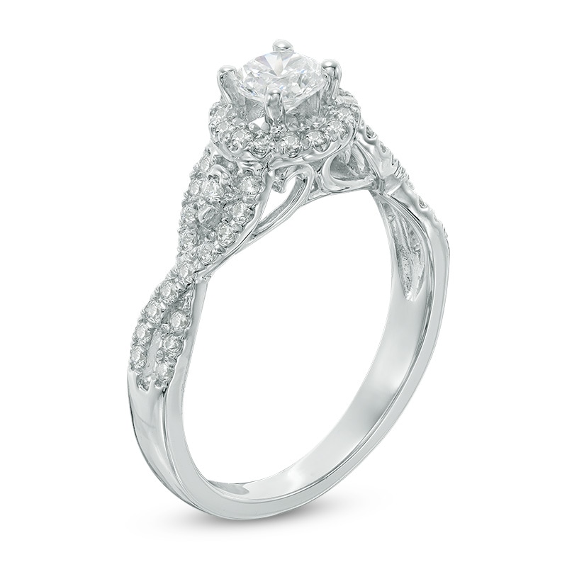 Main Image 2 of Previously Owned - 1/2 CT. T.W. Diamond Frame Twist Shank Engagement Ring in 10K White Gold