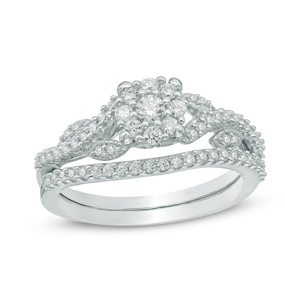 Previously Owned - 1/2 CT. T.w. Diamond Frame Vine Split Shank Bridal Set in 10K White Gold