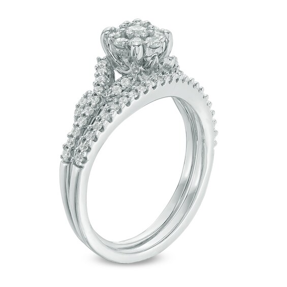 Previously Owned - 1/2 CT. T.w. Diamond Frame Vine Split Shank Bridal Set in 10K White Gold