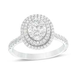 Previously Owned - 1 CT. T.W. Composite Diamond Oval Frame Engagement Ring in 14K White Gold