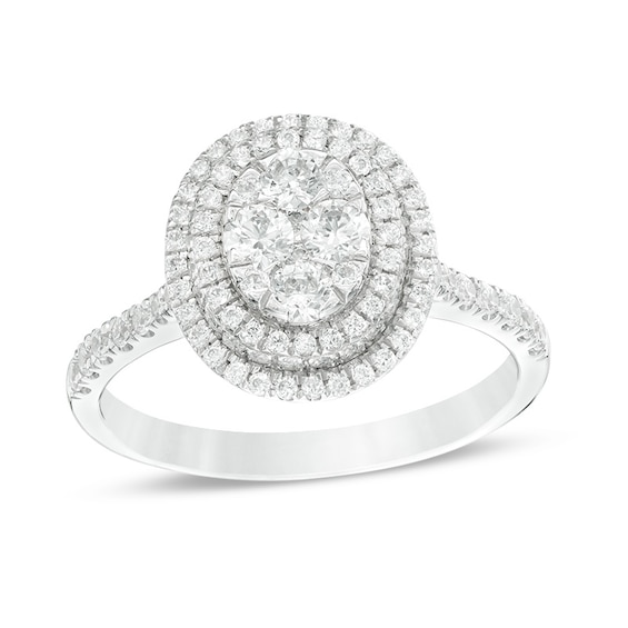 Previously Owned - 1 CT. T.w. Composite Diamond Oval Frame Engagement Ring in 14K White Gold