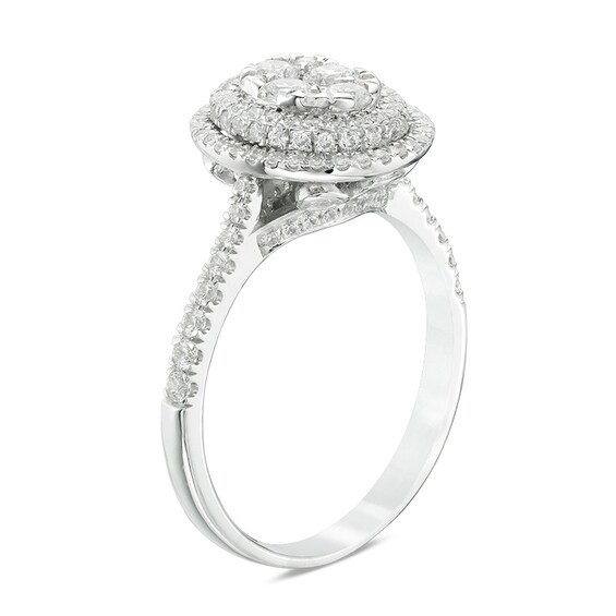 Previously Owned - 1 CT. T.w. Composite Diamond Oval Frame Engagement Ring in 14K White Gold