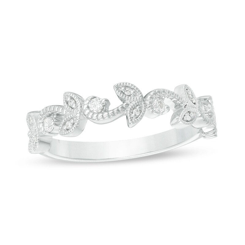 Main Image 1 of Previously Owned - 1/8 CT. T.W. Diamond Vine Vintage-Style Anniversary Band in 10K White Gold