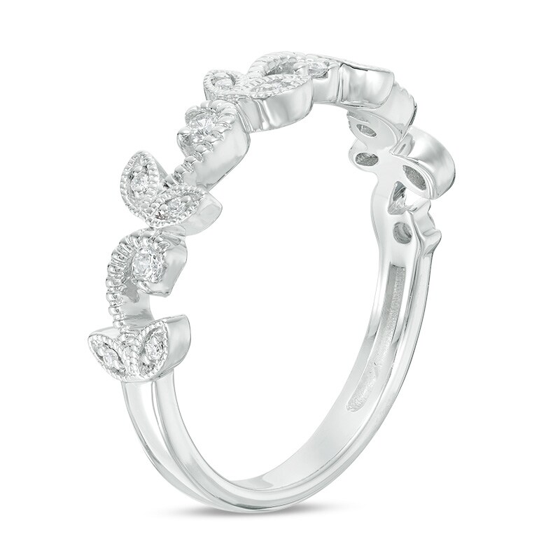 Main Image 2 of Previously Owned - 1/8 CT. T.W. Diamond Vine Vintage-Style Anniversary Band in 10K White Gold