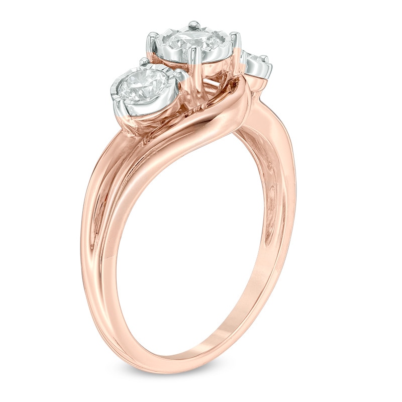 Main Image 2 of Previously Owned - 3/4 CT. T. W. Diamond Past Present Future® Bypass Engagement Ring in 14K Rose Gold