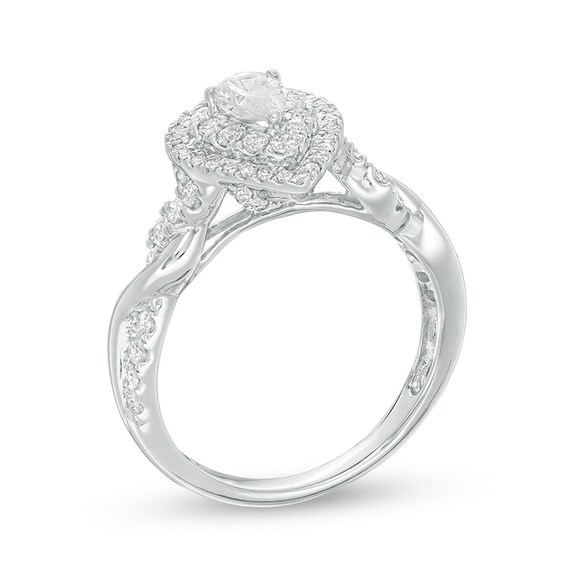 Previously Owned - 1 CT. T.w. Pear-Shaped Diamond Double Frame Twist Engagement Ring in 14K White Gold