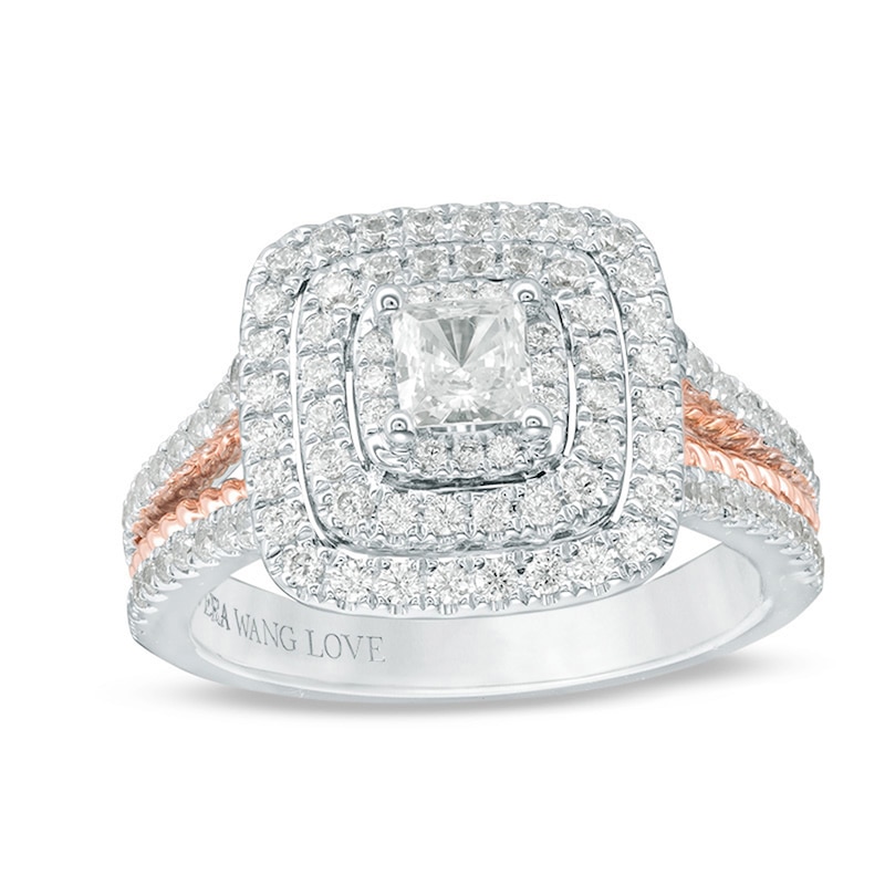 Main Image 1 of Previously Owned - Vera Wang Love Collection 1 CT. T.W. Princess-Cut Diamond Engagement Ring in 14K Two-Tone Gold