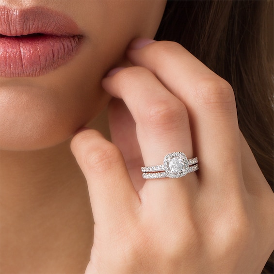 Previously Owned - 1-3/4 CT. T.w. Diamond Framed Bridal Set in 14K White Gold