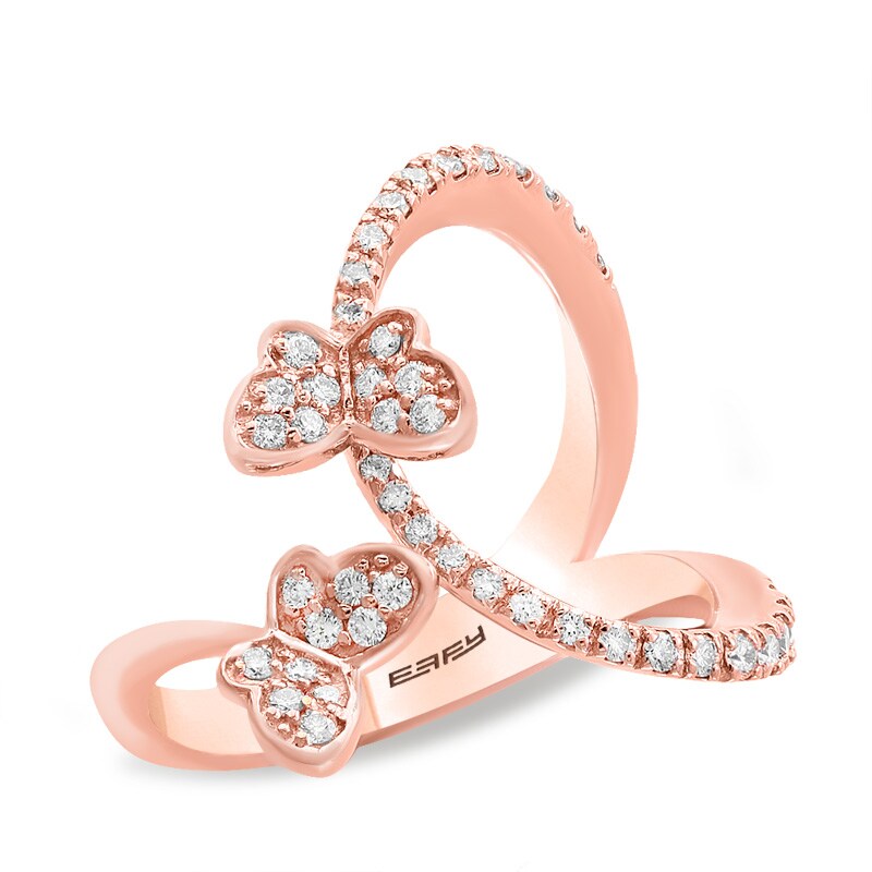 Main Image 1 of Previously Owned - EFFY™ Collection 3/8 CT. T.W. Diamond Butterfly Open Shank Ring in 14K Rose Gold