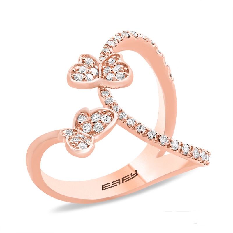 Main Image 2 of Previously Owned - EFFY™ Collection 3/8 CT. T.W. Diamond Butterfly Open Shank Ring in 14K Rose Gold