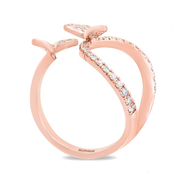Previously Owned - Effy™ Collection 3/8 CT. T.w. Diamond Butterfly Open Shank Ring in 14K Rose Gold
