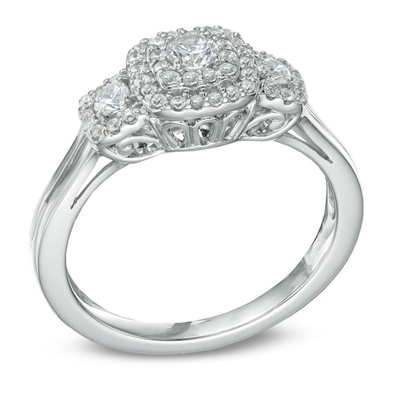 Previously Owned - 1/2 CT. T.w. Diamond Double Frame Three Stone Ring in 10K White Gold