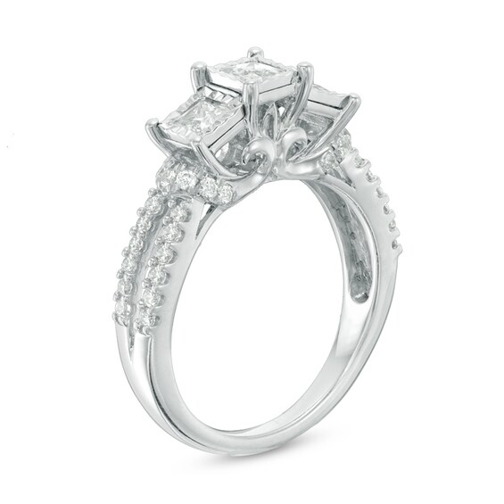 Previously Owned - 1 CT. T.w. Princess-Cut Diamond Past Present FutureÂ® Split Shank Engagement Ring in 10K White Gold