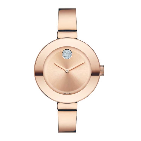 Previously Owned - Ladies' Movado Bold® Crystal Accent Rose-Tone Bangle Watch (Model: 3600202)