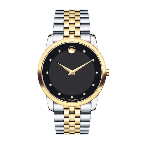 Previously Owned - Men's Movado Museum Classic 0.04 CT. T.w. Diamond Two-Tone PVD Watch with Black Dial (Model: 0606879)