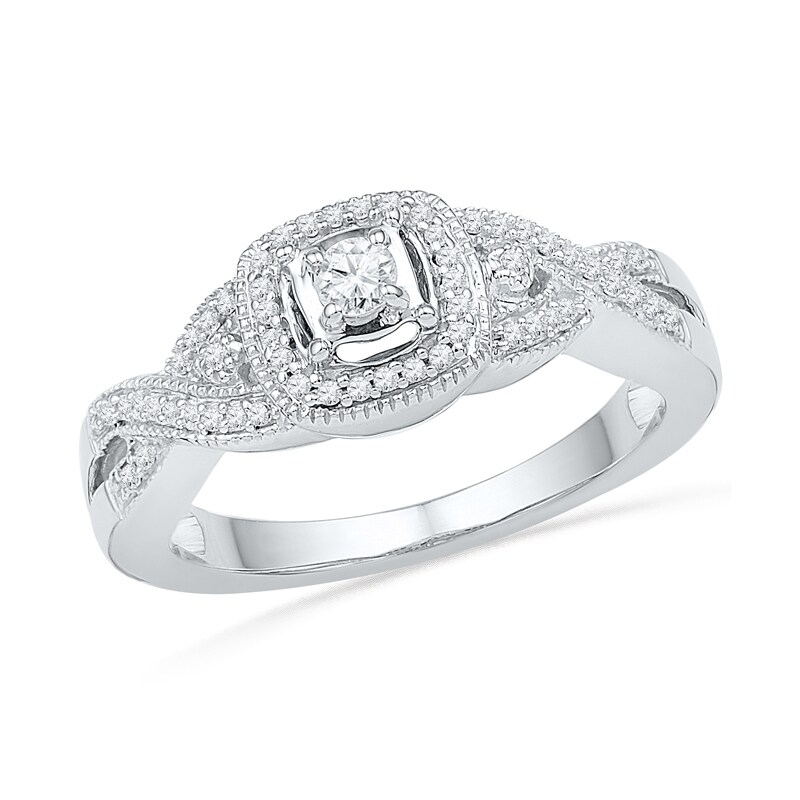 Main Image 1 of Previously Owned - 1/4 CT. T.W. Diamond Cushion Frame Twist Shank Promise Ring in Sterling Silver