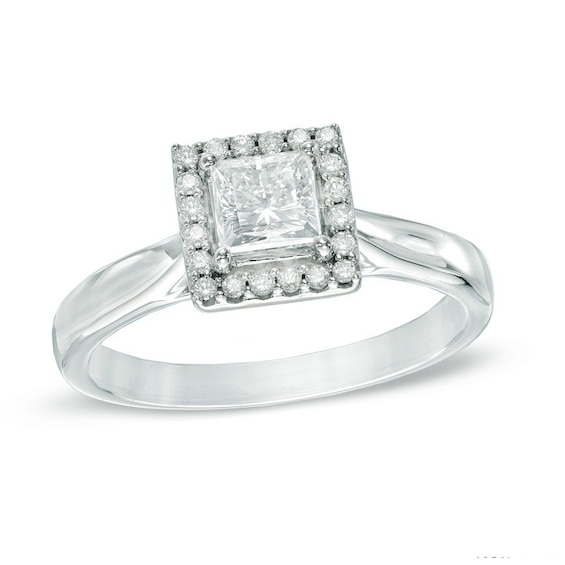 Previously Owned - Celebration LuxÂ® 3/4 CT. T.w. Princess-Cut Diamond Frame Engagement Ring in 18K White Gold (I/Si2)