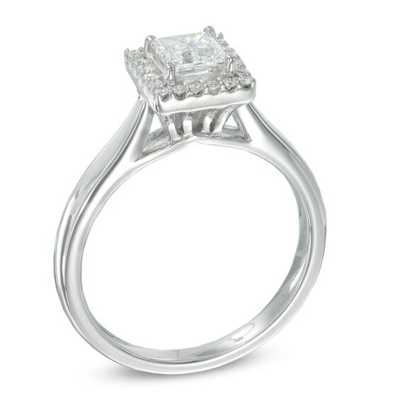 Previously Owned - Celebration LuxÂ® 3/4 CT. T.w. Princess-Cut Diamond Frame Engagement Ring in 18K White Gold (I/Si2)