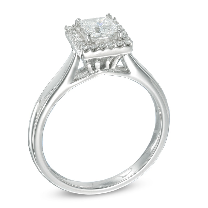 Main Image 2 of Previously Owned - Celebration Lux® 3/4 CT. T.W. Princess-Cut Diamond Frame Engagement Ring in 18K White Gold (I/SI2)
