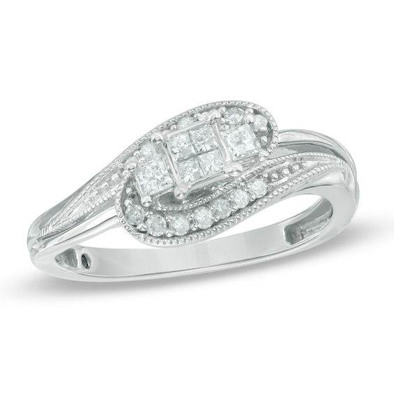 Previously Owned - Cherished Promise Collection⢠1/4 CT. T.w. Quad Princess-Cut Diamond Bypass Ring in 10K White Gold