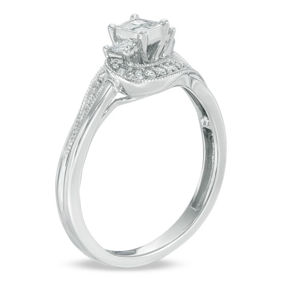 Previously Owned - Cherished Promise Collectionâ¢ 1/4 CT. T.w. Quad Princess-Cut Diamond Bypass Ring in 10K White Gold