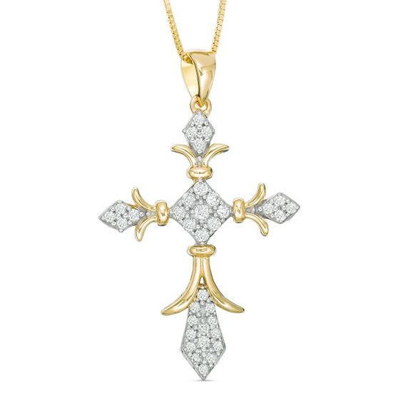 Previously Owned - 1/3 CT. T.w. Diamond Vintage-Style Cross Pendant in 10K Gold