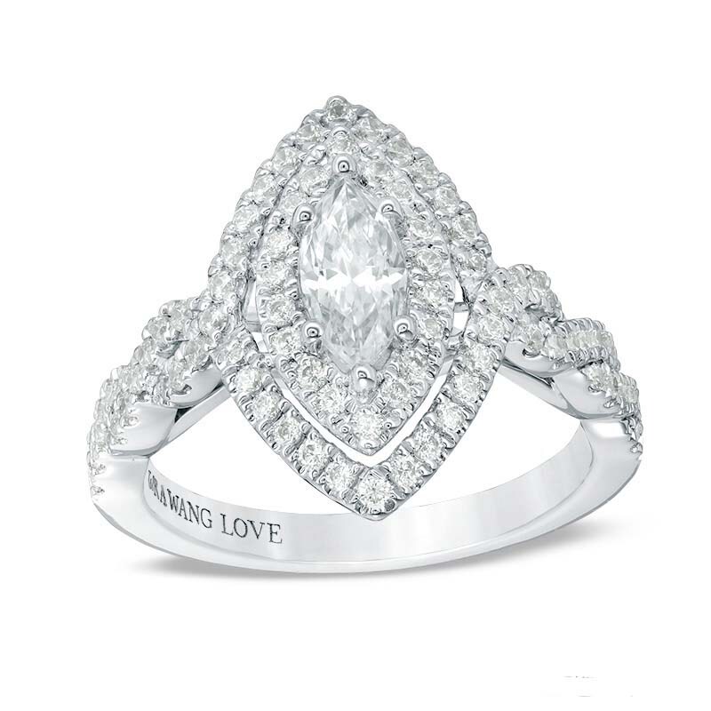 Main Image 1 of Previously Owned - Vera Wang Love Collection 1-1/3 CT. T.W. Marquise Diamond Twist Engagement Ring in 14K White Gold