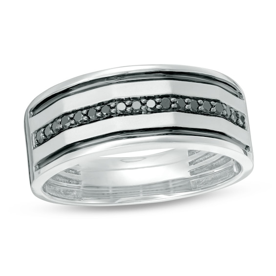 Previously Owned - 1/5 CT. T.w. Black Diamond center Row Wedding Band in 10K White Gold