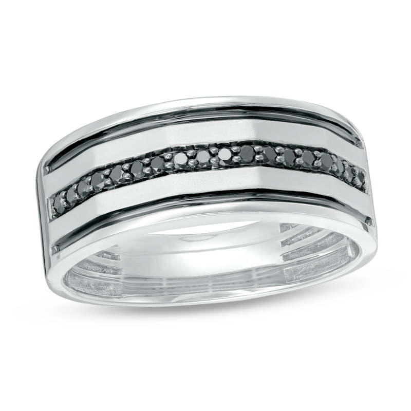 Main Image 1 of Previously Owned - 1/5 CT. T.W. Black Diamond center Row Wedding Band in 10K White Gold