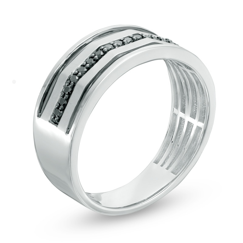 Main Image 2 of Previously Owned - 1/5 CT. T.W. Black Diamond center Row Wedding Band in 10K White Gold
