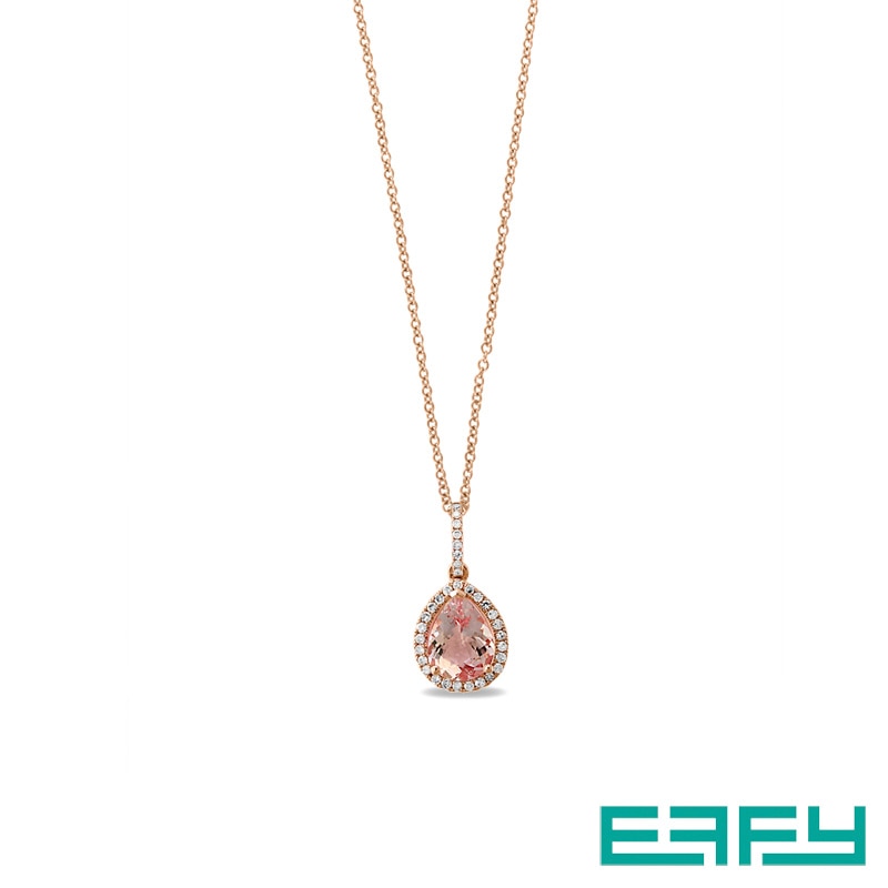 Main Image 1 of Previously Owned - EFFY™ Collection Pear-Shaped Morganite and 1/6 CT. T.W. Diamond Frame Pendant in 14K Rose Gold