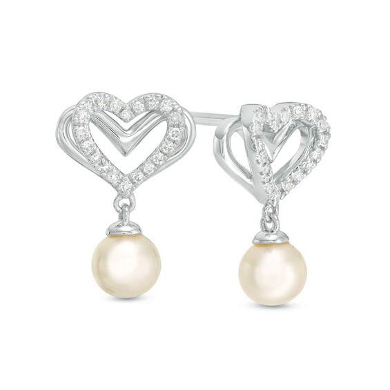 Previously Owned-The Kindred Heart from Vera Wang Love Collection Freshwater Cultured Pearl and Diamond Earrings