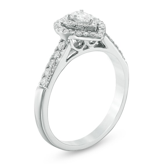 Previously Owned - 1/2 CT. T.w. Pear-Shaped Diamond Double Frame Engagement Ring in 14K White Gold