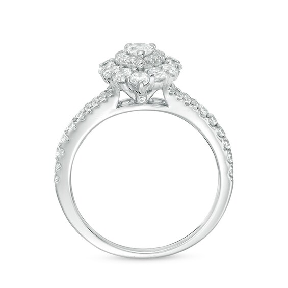 Previously Owned - 1 CT. T.w. Pear-Shaped Diamond Double Frame Split Shank Engagement Ring in 14K White Gold