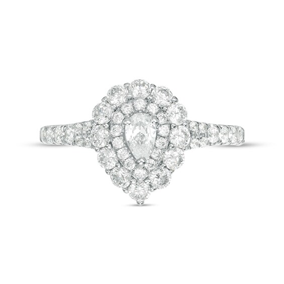 Previously Owned - 1 CT. T.w. Pear-Shaped Diamond Double Frame Split Shank Engagement Ring in 14K White Gold