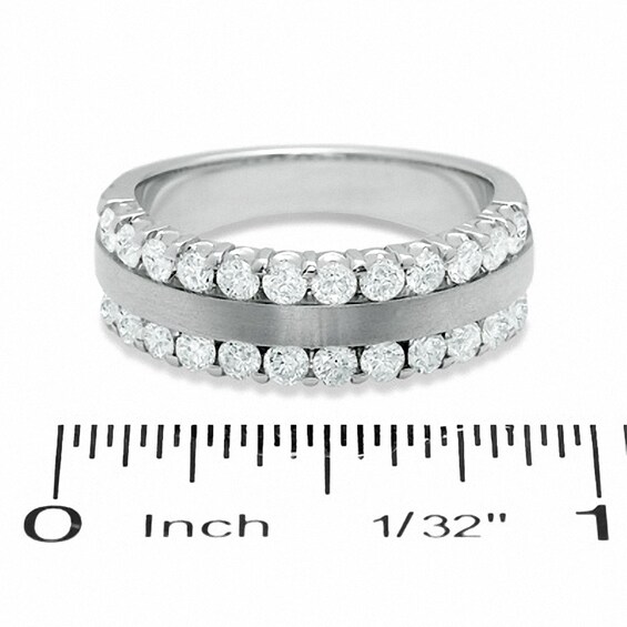 Previously Owned - 1 CT. T.w. Diamond Double Row Satin center Band in 14K White Gold