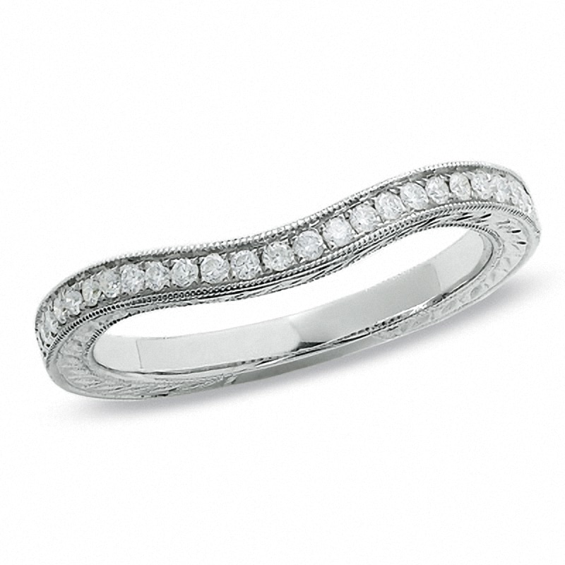 Previously Owned - 1/5 CT. T.W. Diamond Curved Band in 14K White Gold