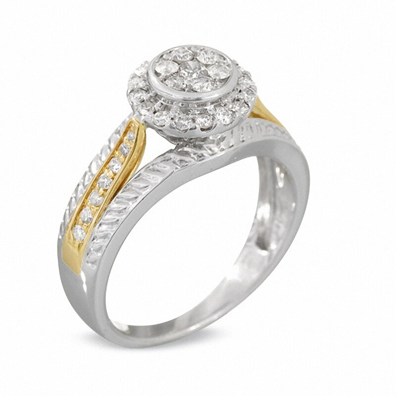 Main Image 2 of Previously Owned - 1/2 CT. T.W. Diamond Flower Cluster Ring in 14K Two-Tone Gold