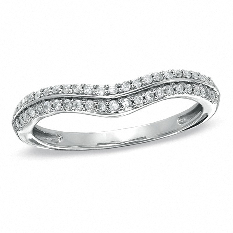 Main Image 1 of Previously Owned - 1/5 CT. T.W. Diamond Double Row Contour Wedding Band in 14K White Gold