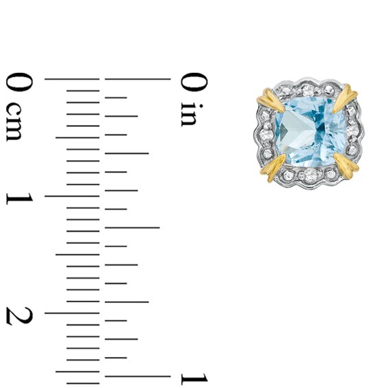 Previously Owned - 6.0mm Cushion-Cut Simulated Aquamarine and Diamond Accent Frame Stud Earrings in 10K Gold