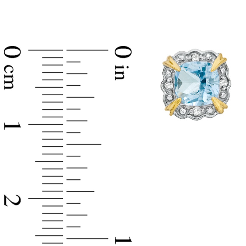 Main Image 2 of Previously Owned - 6.0mm Cushion-Cut Simulated Aquamarine and Diamond Accent Frame Stud Earrings in 10K Gold