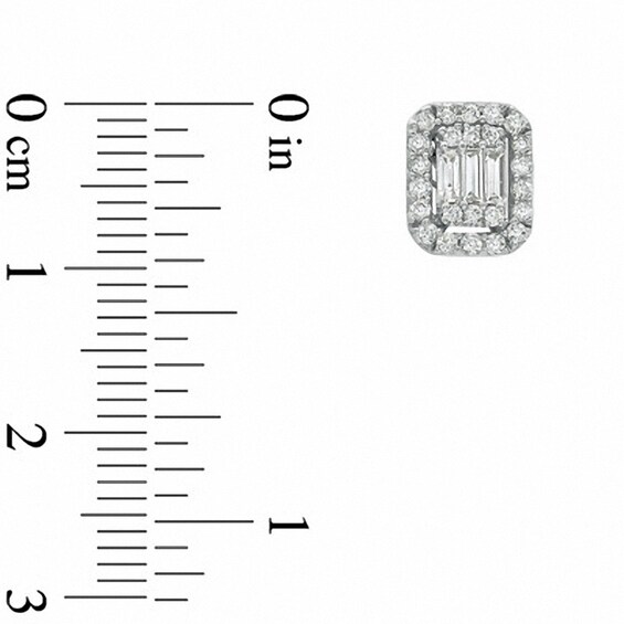 Previously Owned - 5/8 CT. T.w. Baguette and Round Diamond Stud Earrings in 14K White Gold