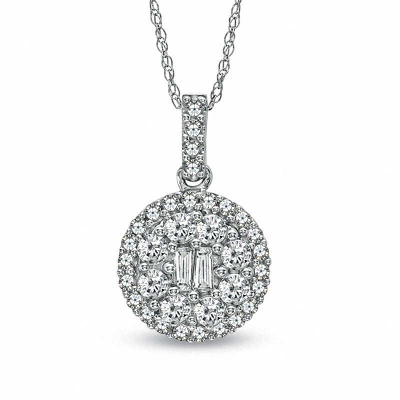 Main Image 1 of Previously Owned - 1/2 CT. T.W. Multi-Diamond Double Frame Pendant in 10K White Gold