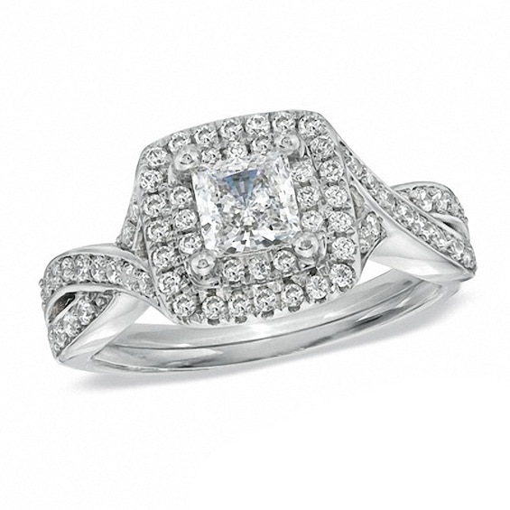 Previously Owned - Celebration Ideal 1 CT. T.w. Princess-Cut Diamond Engagement Ring in 14K White Gold (I/I1)