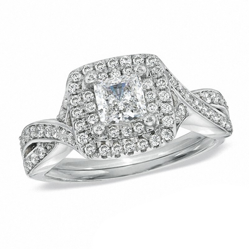Main Image 1 of Previously Owned - Celebration Ideal 1 CT. T.W. Princess-Cut Diamond Engagement Ring in 14K White Gold (I/I1)
