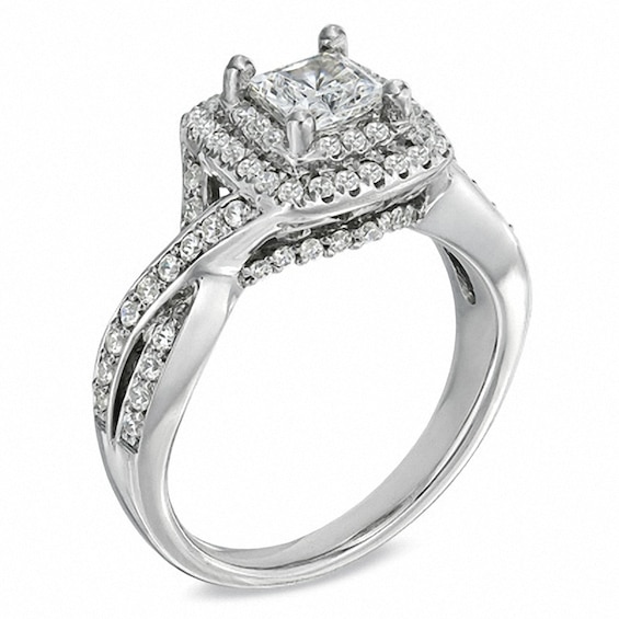 Previously Owned - Celebration Ideal 1 CT. T.w. Princess-Cut Diamond Engagement Ring in 14K White Gold (I/I1)