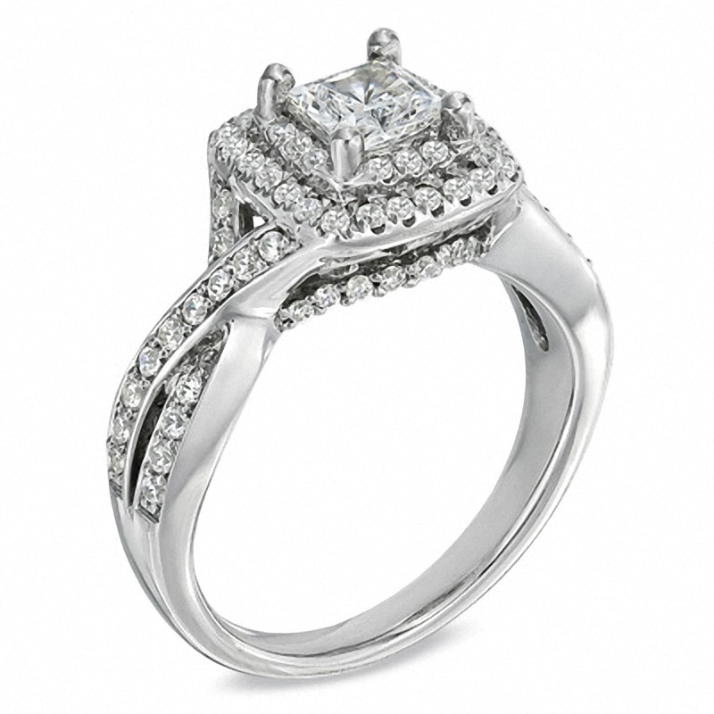 Main Image 2 of Previously Owned - Celebration Ideal 1 CT. T.W. Princess-Cut Diamond Engagement Ring in 14K White Gold (I/I1)